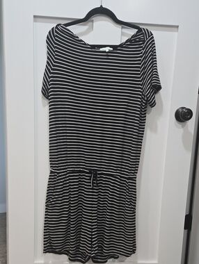 Grace & Lace Black and White Striped Romper With Pockets Large